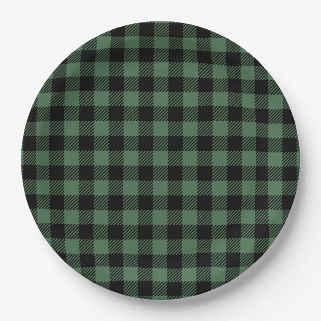 Assiettes En Carton Buffalo Plaid Christmas Black Green (Devant)
