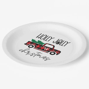 Assiettes En Carton Buffalo Plaid Red Truck Tree Monogramme Vintage  
