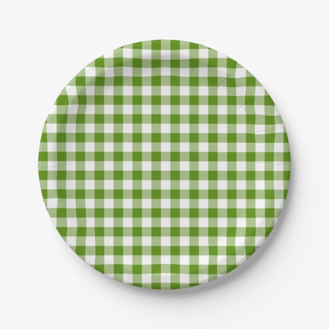 Assiettes En Carton Buffalo Plaid Vert Blanc Classique Polyvalent (Devant)