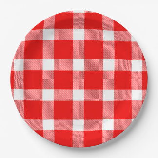 Assiettes En Carton Buffalo Rouge Blanc Carreaux De Fête Pique-Nique C