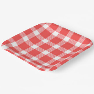 Assiettes En Carton Buffalo Rouge Blanc Carreaux De Fête Pique-Nique C