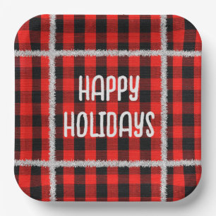 Assiettes En Carton Bufflo Plaid avec Tinsel d'argent de vacances