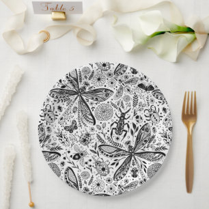 Assiettes En Carton Bugs de Doodle sur bleu foncé