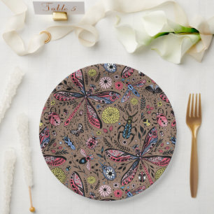 Assiettes En Carton Bugs de Doodle sur mocha brown