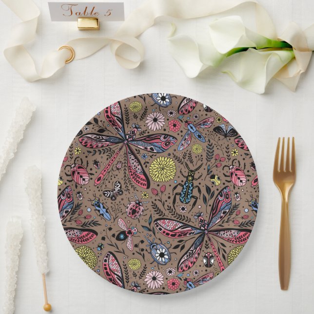 Assiettes En Carton Bugs de Doodle sur mocha brown (Mariage)