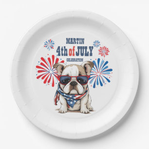Assiettes En Carton Bulldog 4 juillet Fête de l'Indépendance Rouge Bla