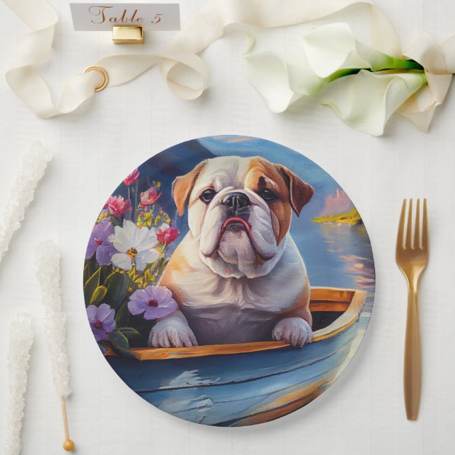 Assiettes En Carton Bulldog anglais sur une pagaie : une aventure Pitt (Mariage)