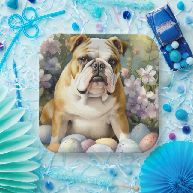 Assiettes En Carton Bulldog avec les oeufs de Pâques vacances (Fête)