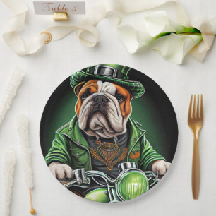 Assiettes En Carton Bulldog Driving Bike St. Patrick's Day
