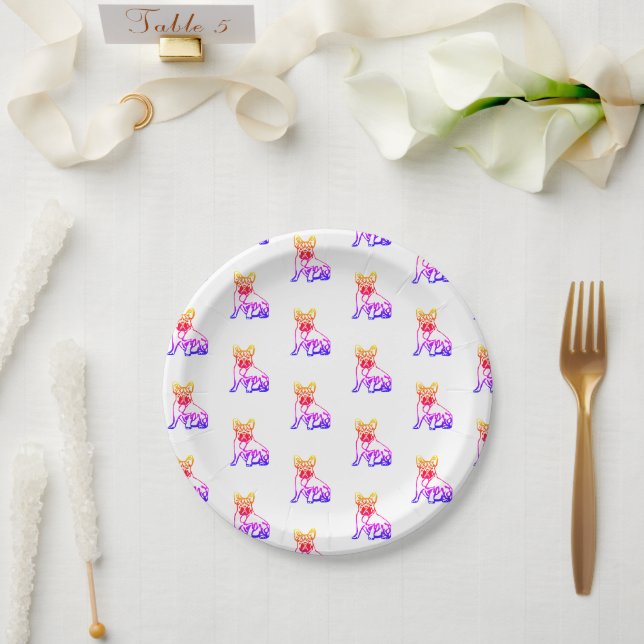 Assiettes En Carton Bulldog français avec Coeur Comic Pappteller (Mariage)