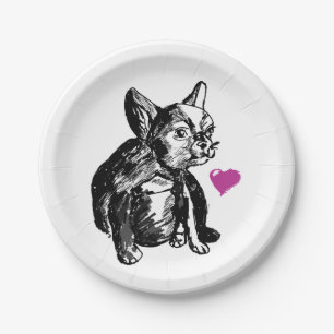 Assiettes En Carton Bulldog Puppy Croquis papier personnalisé Plates d