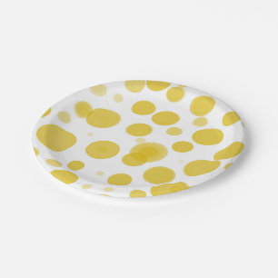 Assiettes En Carton Bulles de fête modernes jaunes et blanches à pois