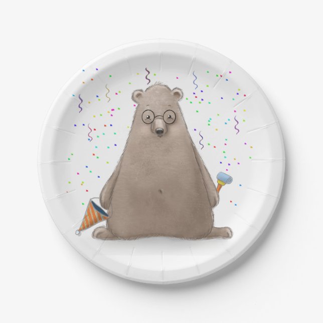 Assiettes En Carton Bulles Ours Anniversaire (Devant)