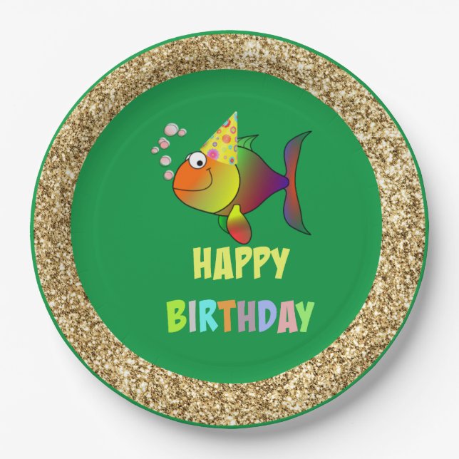 Assiettes En Carton Bulles Poisson d'anniversaire, Plaques de papier (Devant)