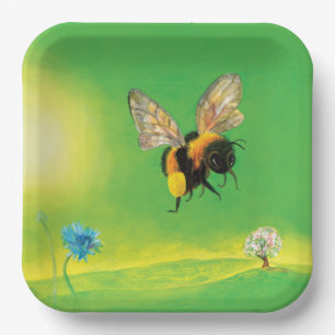 Assiettes En Carton Bumble Bee survolant une prairie fleurie