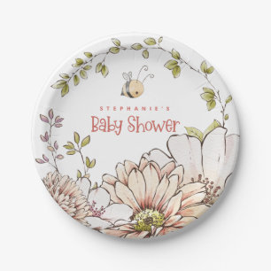 Assiettes En Carton Bumblebee Florals Nom Coral Texte Baby shower