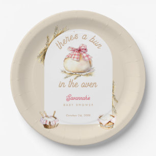 Assiettes En Carton Bun In The Oven Nœud Gingham Rose Baby Shower