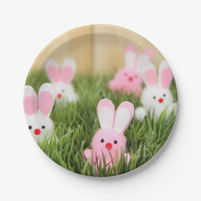 Assiettes En Carton Bunnies Pâques Roses en Gris (Devant)