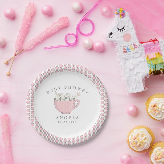 Assiettes En Carton Bunnies roses douces dans un Baby shower de coupe (Fête)