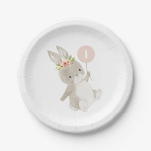 Assiettes En Carton Bunny Pink Balloon 1er anniversaire