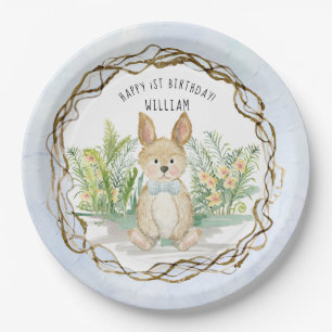 Assiettes En Carton Bunny Rabbit Bow Cravate Aquarelle Garçon 1er ann