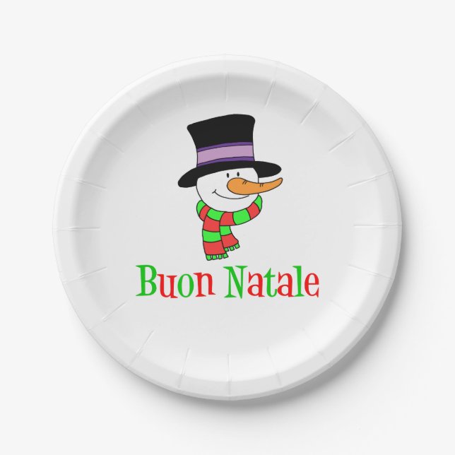 Assiettes En Carton Buon Natale Italien Joyeux Noël Snowman (Devant)