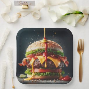 Assiettes En Carton Burger avec sauce éclaboussante