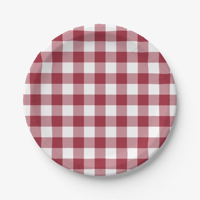 Assiettes En Carton Burgundy Classique Blanc En vichy Plaid Motif (Devant)