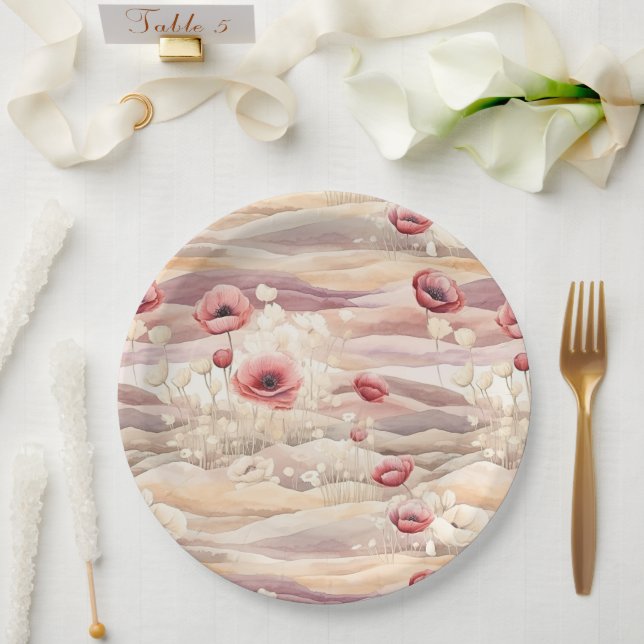 Assiettes En Carton Burgundy Crème Blush Fête des mariées Florale (Mariage)