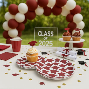 Assiettes En Carton Burgundy et White Graduation