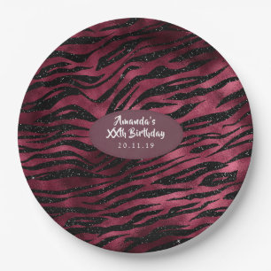 Assiettes En Carton Burgundy Glam Foil Parties scintillant Tiger Strip