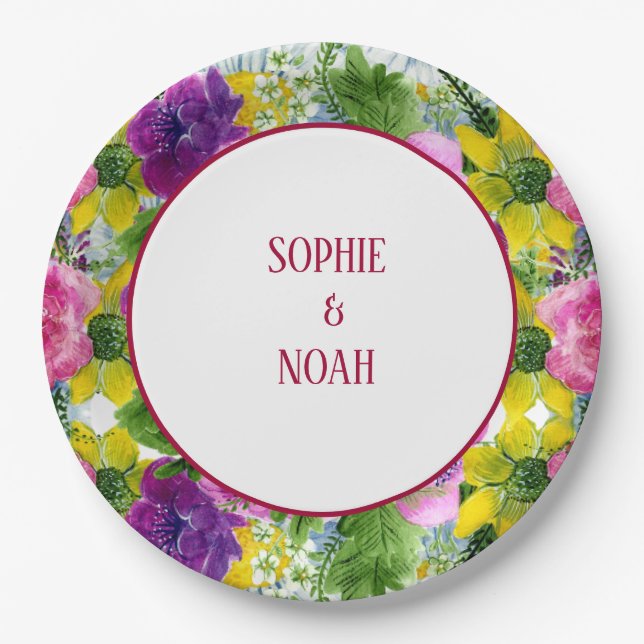 Assiettes En Carton Burgundy pink Floral Garland Rescheduled Wedding (Devant)