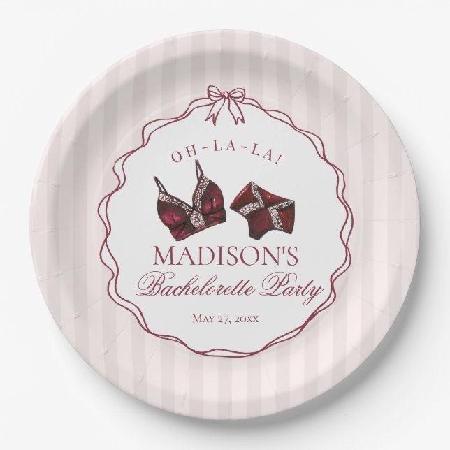 Assiettes En Carton Burgundy Red Lingerie Bachelorette Party Lace (Devant)