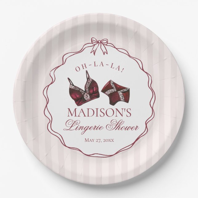 Assiettes En Carton Burgundy Red Lingerie Shower Bachelorette Bridal (Devant)