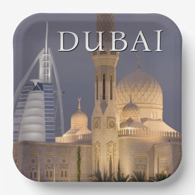 Assiettes En Carton Burj al Arab | Mosquée en soirée Dubaï (Recto)