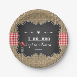 Assiettes En Carton Burlap Gongham et Chalkboard I DO BBQ Custom