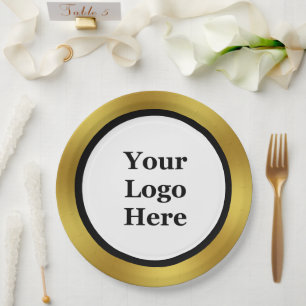 Assiettes En Carton Business Black White et Gold Votre Modèle de logo