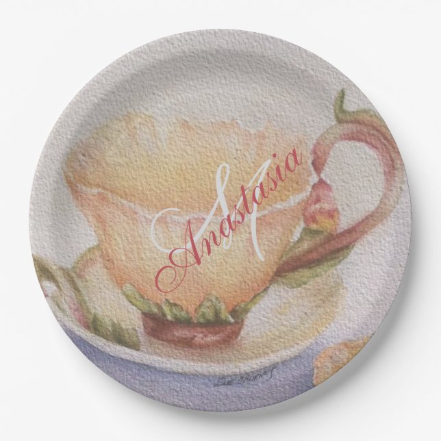 ASSIETTES EN CARTON BUTTERCUP TEACUP MONOGRAM PARTI (Devant)