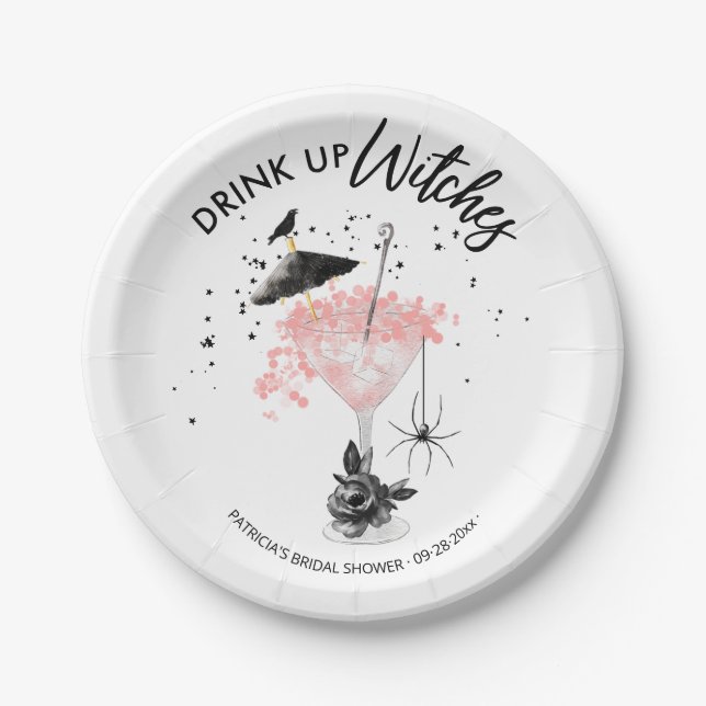 Assiettes En Carton Buvez les sorcières Cocktail Halloween Enterrement (Devant)
