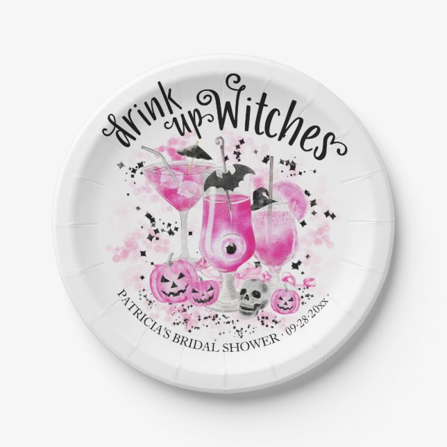 Assiettes En Carton Buvez tout Sorcières Halloween Enterrement de Vie  (Devant)