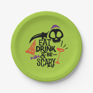 Assiettes En Carton Buvez un verre et soyez effrayant Green Halloween