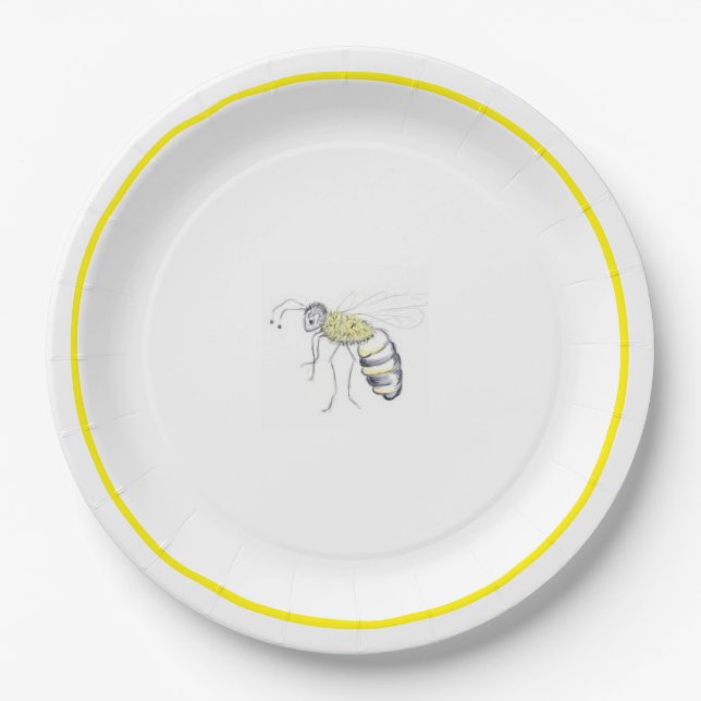 Assiettes En Carton Buzz & Bloom Paper Plates  - hand drawn bee design (Devant)