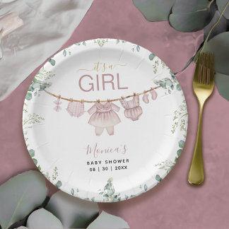 Assiettes En Carton C’est une fille Boho rose Vêtements Baby shower ve