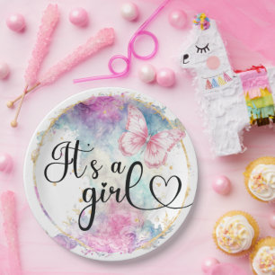 Assiettes En Carton C’est une fille Rose couleur Papillon