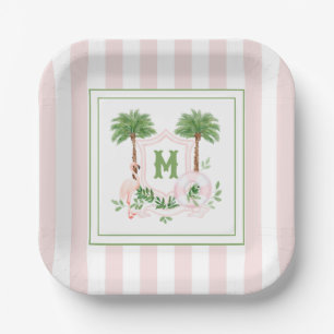 Assiettes En Carton Cabana Rayures Palm Beach Monogramme Crête Enclosu
