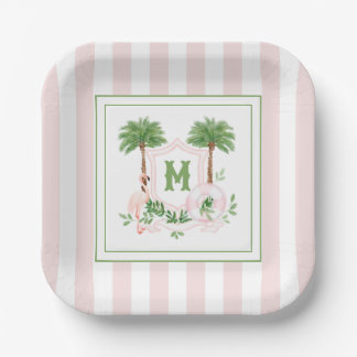 Assiettes En Carton Cabana Rayures Palm Beach Monogramme Crête Enclosu
