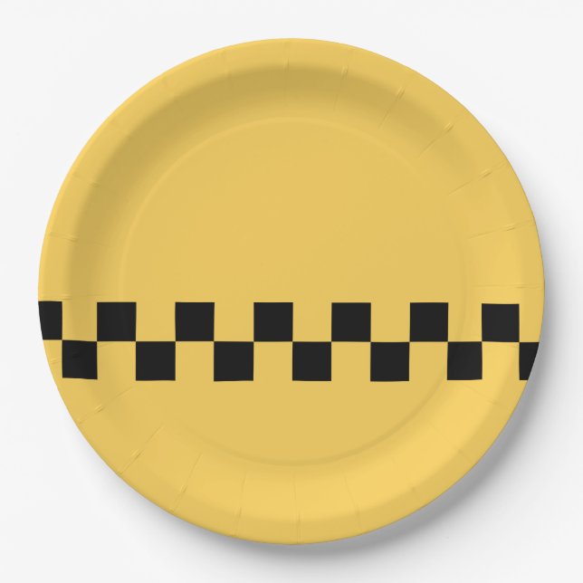 Assiettes En Carton Cabine jaune à damiers motif (Devant)