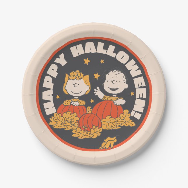 Assiettes En Carton cacahuètes | Happy Halloween Sally & Linus (Devant)