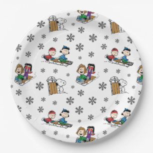 Assiettes En Carton cacahuètes Hiver Sledding Fun Motif