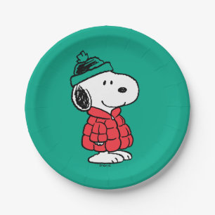 Assiettes En Carton cacahuètes   Snoopy Chat d'hiver et Casquette